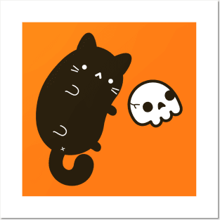 Cute cat with skull Posters and Art